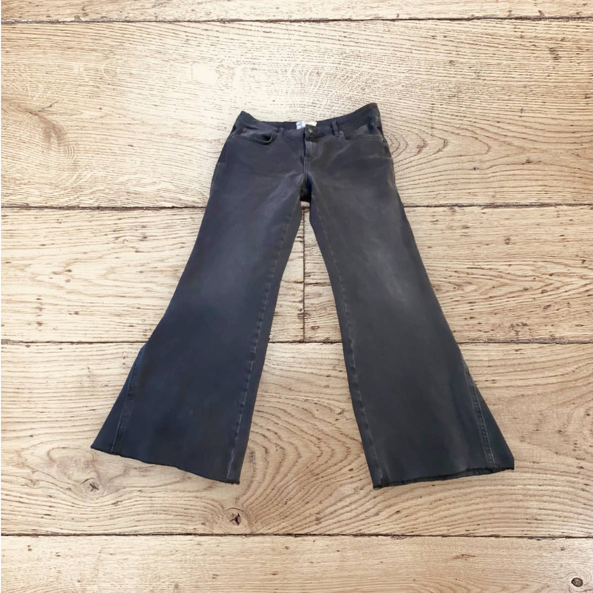 Free People Denim Dark Gray Cutoff Flare Cropped Jeans Size 31r
